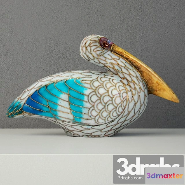 931110 - Cloisonne Pelican With Garnet Eyes