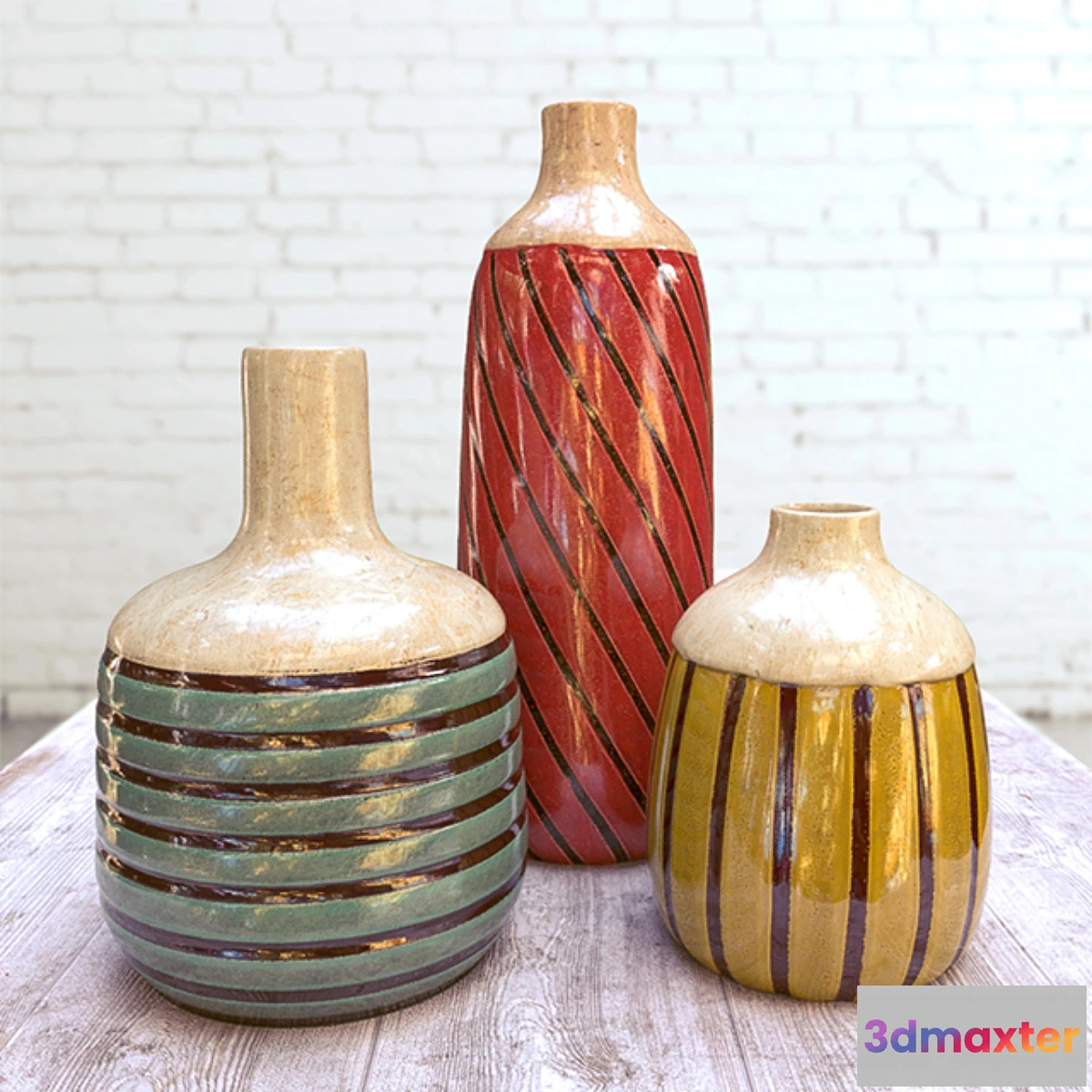 1291003 - Rio Franco Ceramic Vases - Set of 3 3D Max