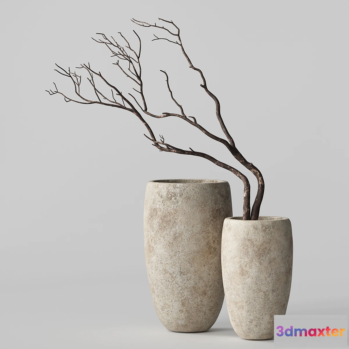 1303362 - Artisan Rustic Vases with dry Branches 3D Max