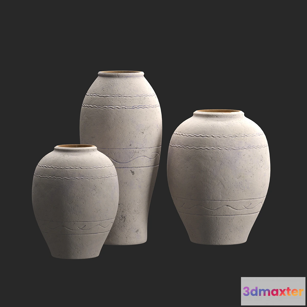 1322026 - Artisan Hand Painted Terracotta Blue Vases 3D Max