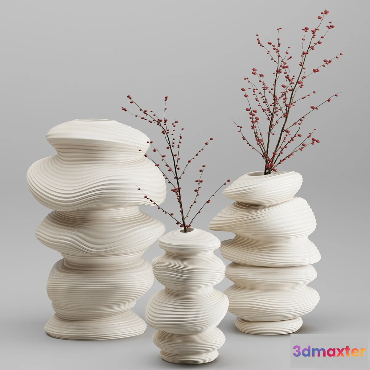 1446062 - Vase Set 03-Deformed Ceramic Vase 3D Max