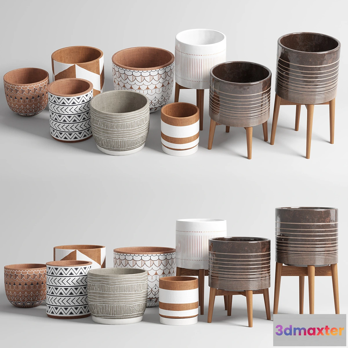 1474332 - collection of earthenware and patterned concrete vases 3D Max