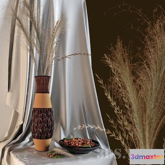 1609238 - decoration - Decor with nuts and bamboo vase 3D Max