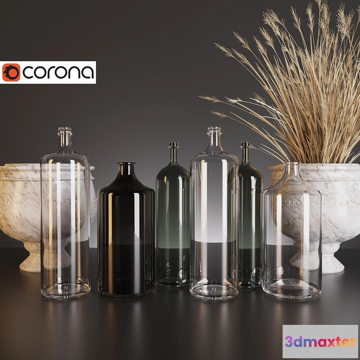 637501 - A set of decorative bottles.