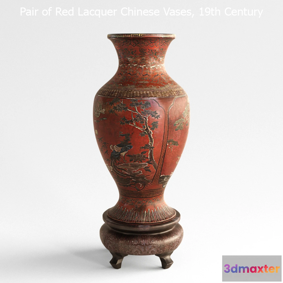 703100 - Pair of Red Lacquer Chinese Vases