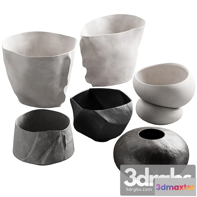931730 - 302 Decorative Vases And Pots 02 Deformed Folded Relief Vase