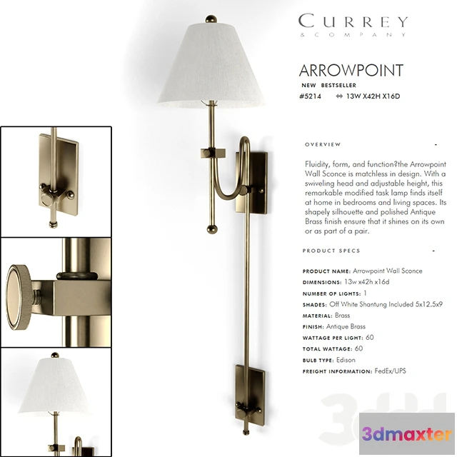 1078084 - CURREY  COMPANY Arrowpoint Wall Sconce 3D Model - 211641