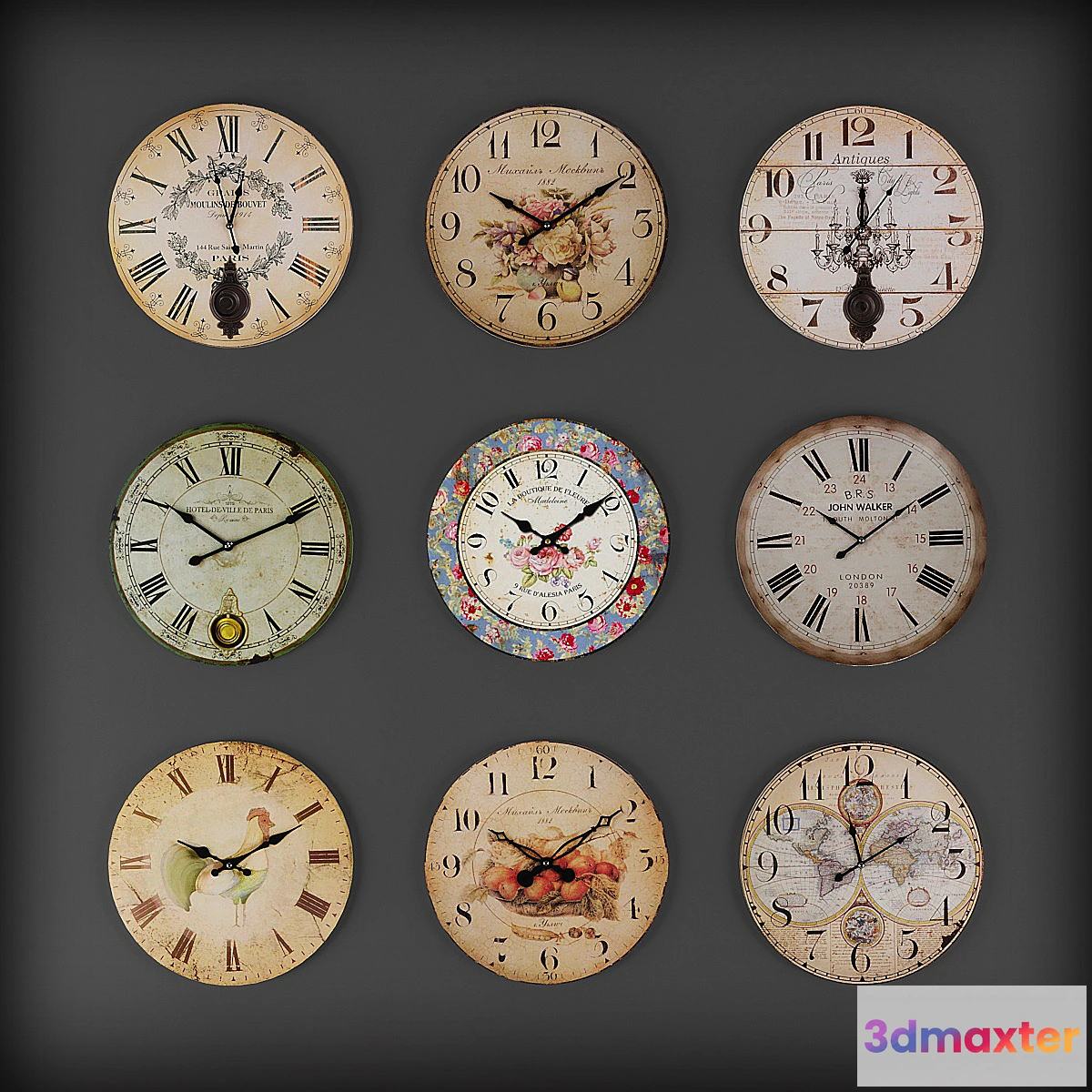 1280596 - Collection of wall clocks 6 3D Max