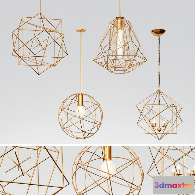 1193446 - FURNITURE 3D MODELS - 5 GEOMETRIC PENDANT LIGHTS