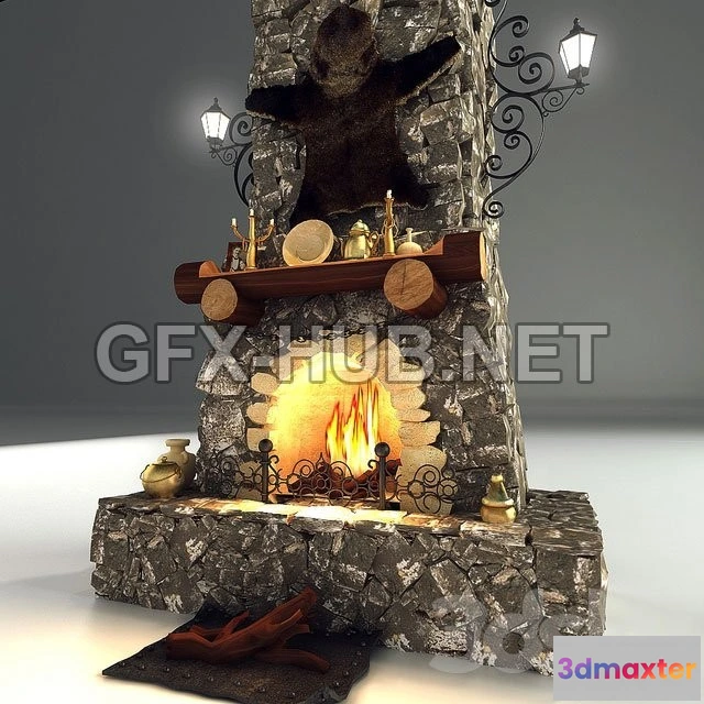 1197328 - FURNITURE 3D MODELS - Antique fireplace