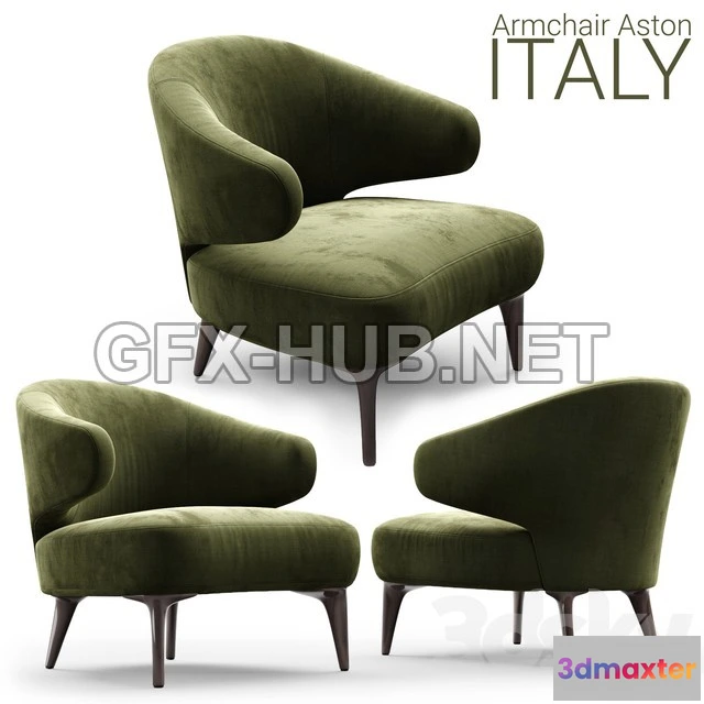 1197456 - FURNITURE 3D MODELS - Armchair Minotti Aston 1 OLIVE