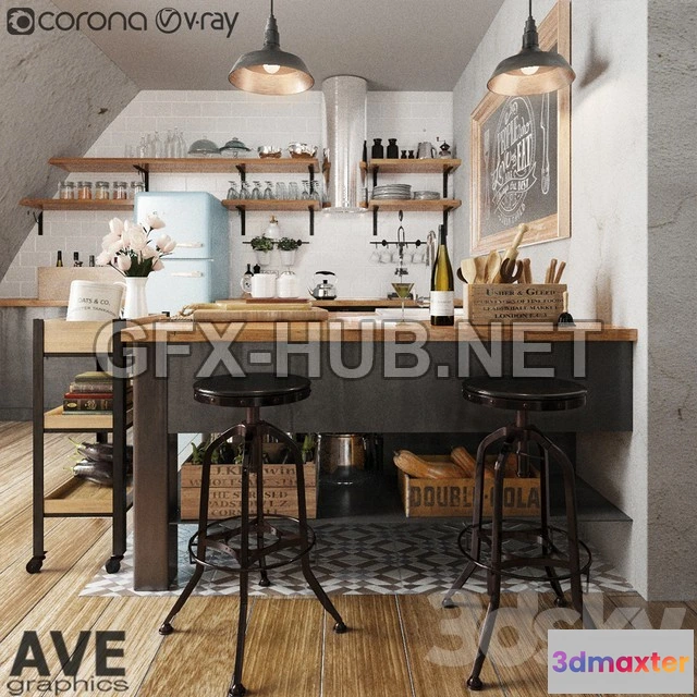 1197634 - FURNITURE 3D MODELS - AVE Kitchen bar volume