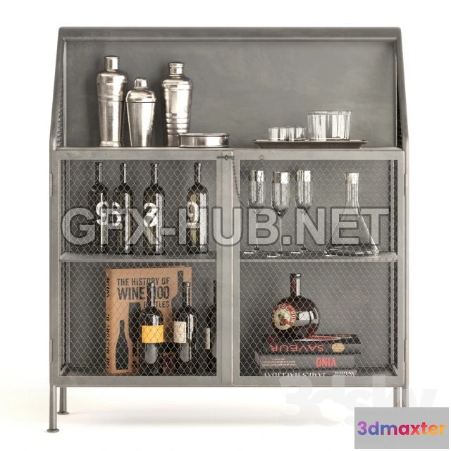 1197766 - FURNITURE 3D MODELS - Bar Vintage French Factory Bar Cart