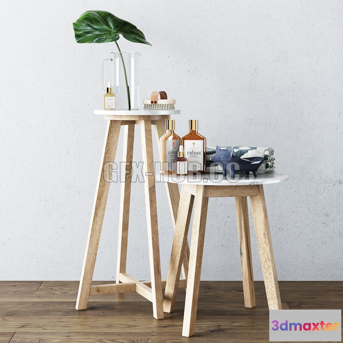 1197828 - FURNITURE 3D MODELS - Bathroom Decor Set with Tropical Leaf