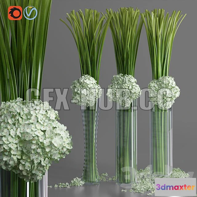 1198104 - FURNITURE 3D MODELS - Big Hydrangea Leaf Vases Decorative Set