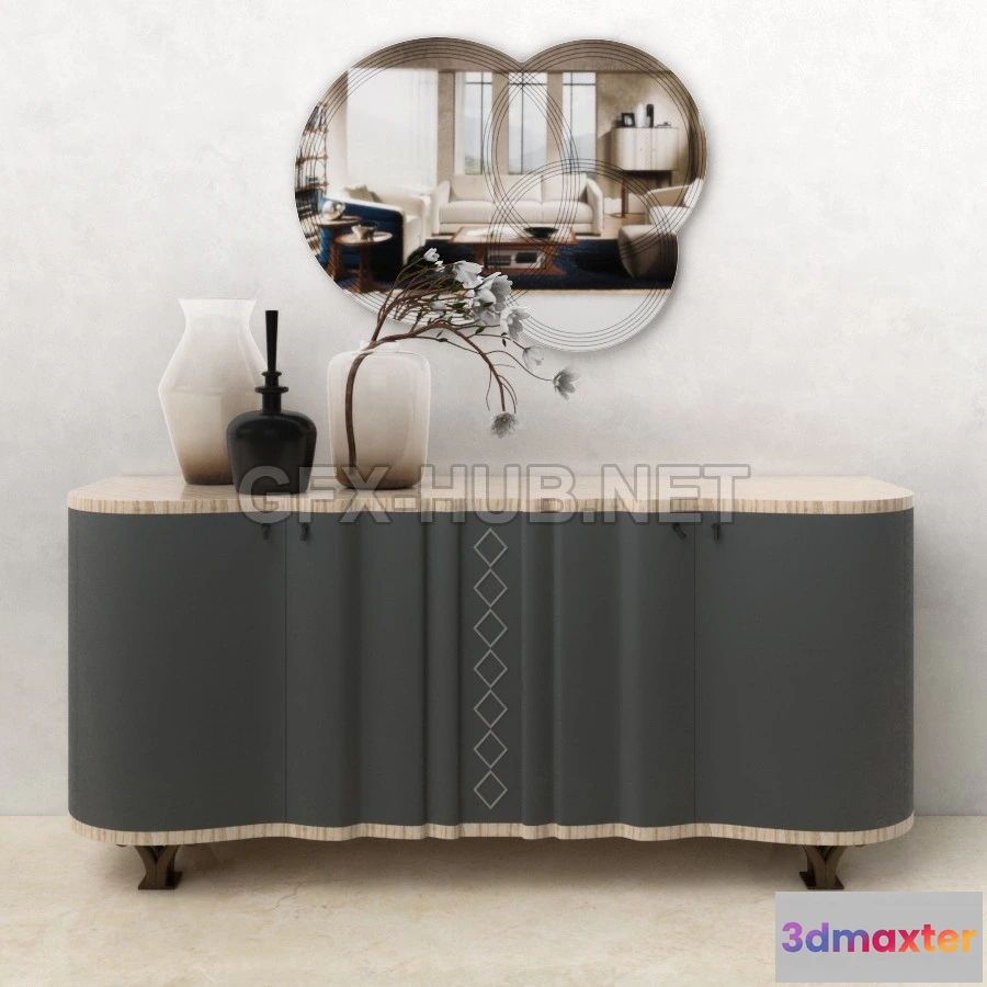 1198718 - FURNITURE 3D MODELS - Carpanelli Mistral Sycomoro sideboard & Iride mirror set