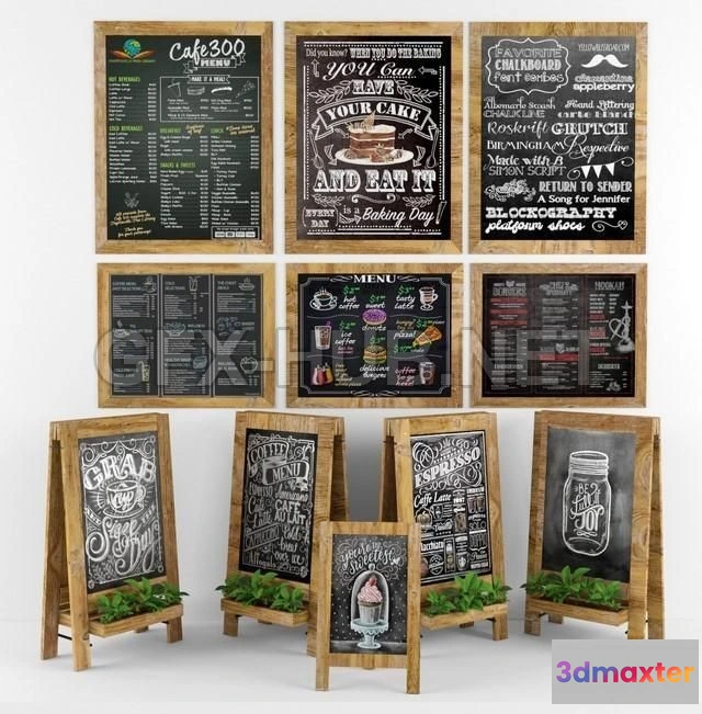 1198980 - FURNITURE 3D MODELS - Chalk Board 04 with Plants