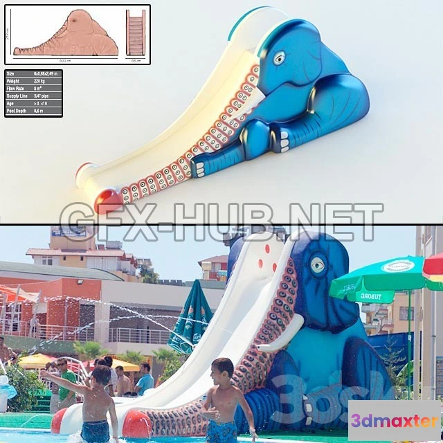 1199126 - FURNITURE 3D MODELS - Children waterslide Elephant Slide