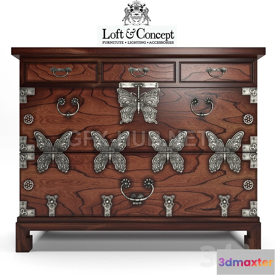 1199176 - FURNITURE 3D MODELS - CHINOISERIE CHEST OF DRAWERS BUTTERFLY