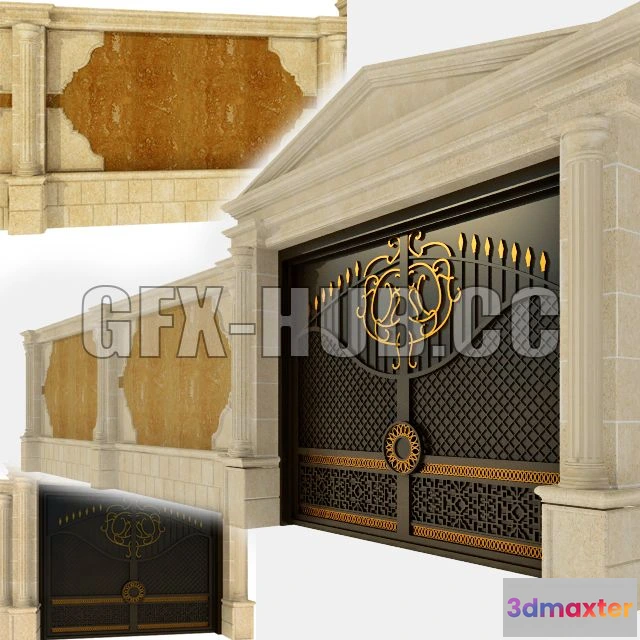 1199254 - FURNITURE 3D MODELS - Classic gate with fence