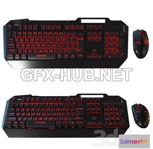 1199446 - FURNITURE 3D MODELS - Computer mouse + backlit keyboard