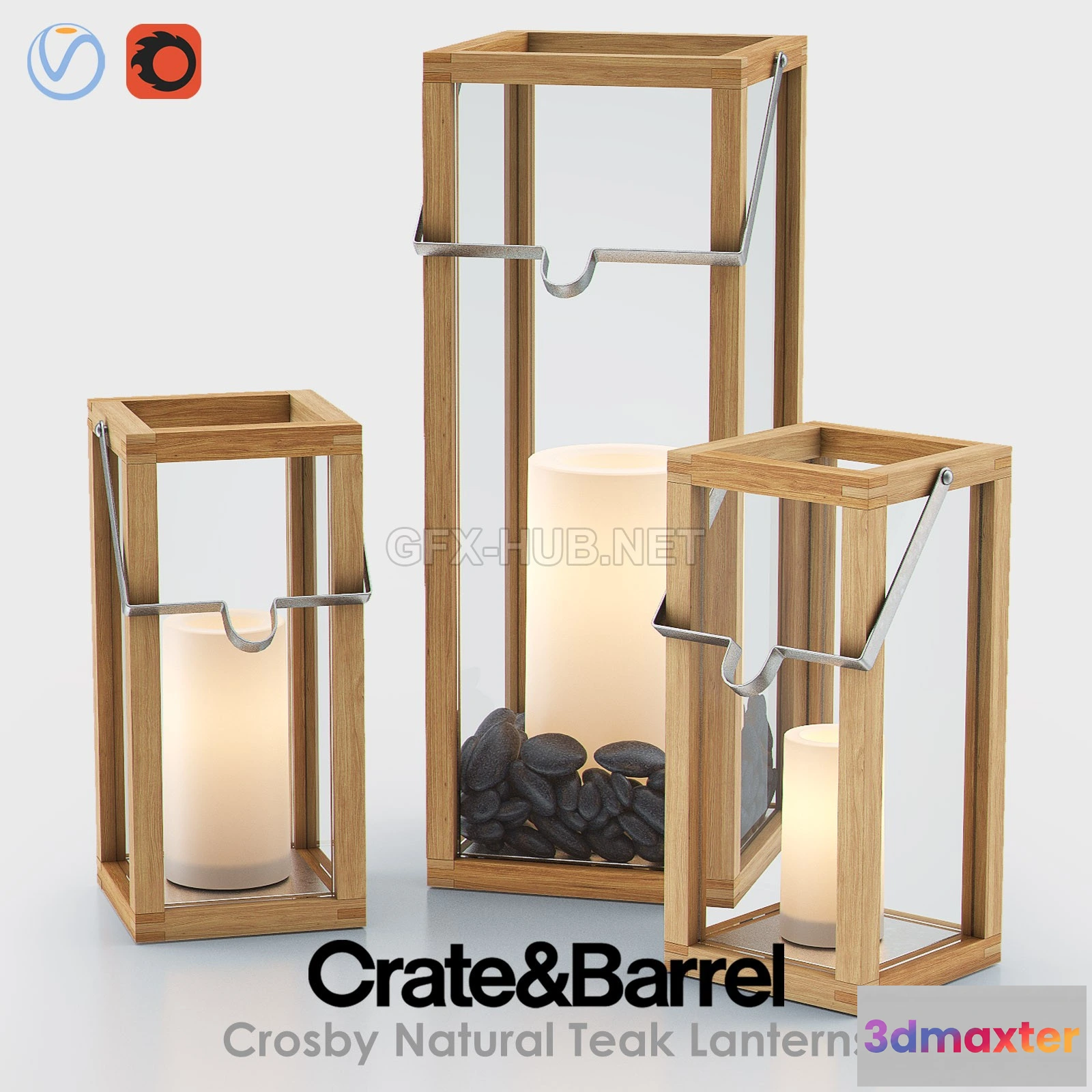 1199558 - FURNITURE 3D MODELS - CROSBY Lanterns with Pillar Candles