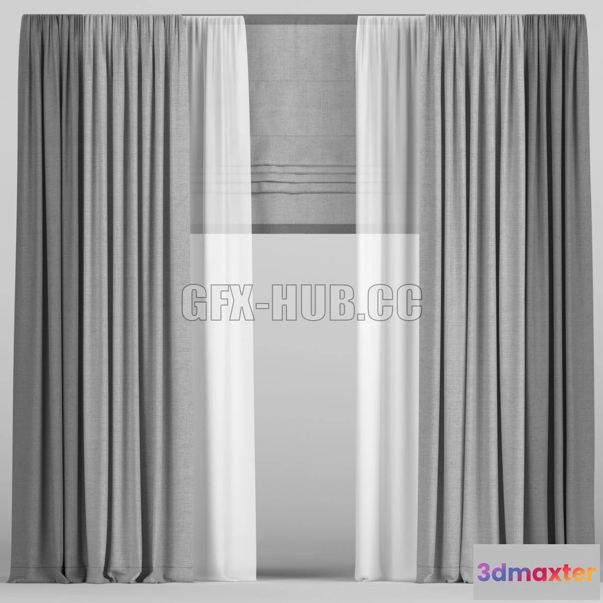 1199652 - FURNITURE 3D MODELS - Curtains in Two Colors with Roman