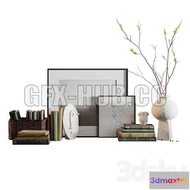 1199784 - FURNITURE 3D MODELS - Decor Set with Vases and Books