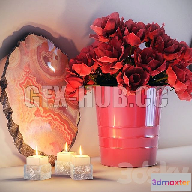 1199940 - FURNITURE 3D MODELS - Decorative set with lamp, candles, flowers