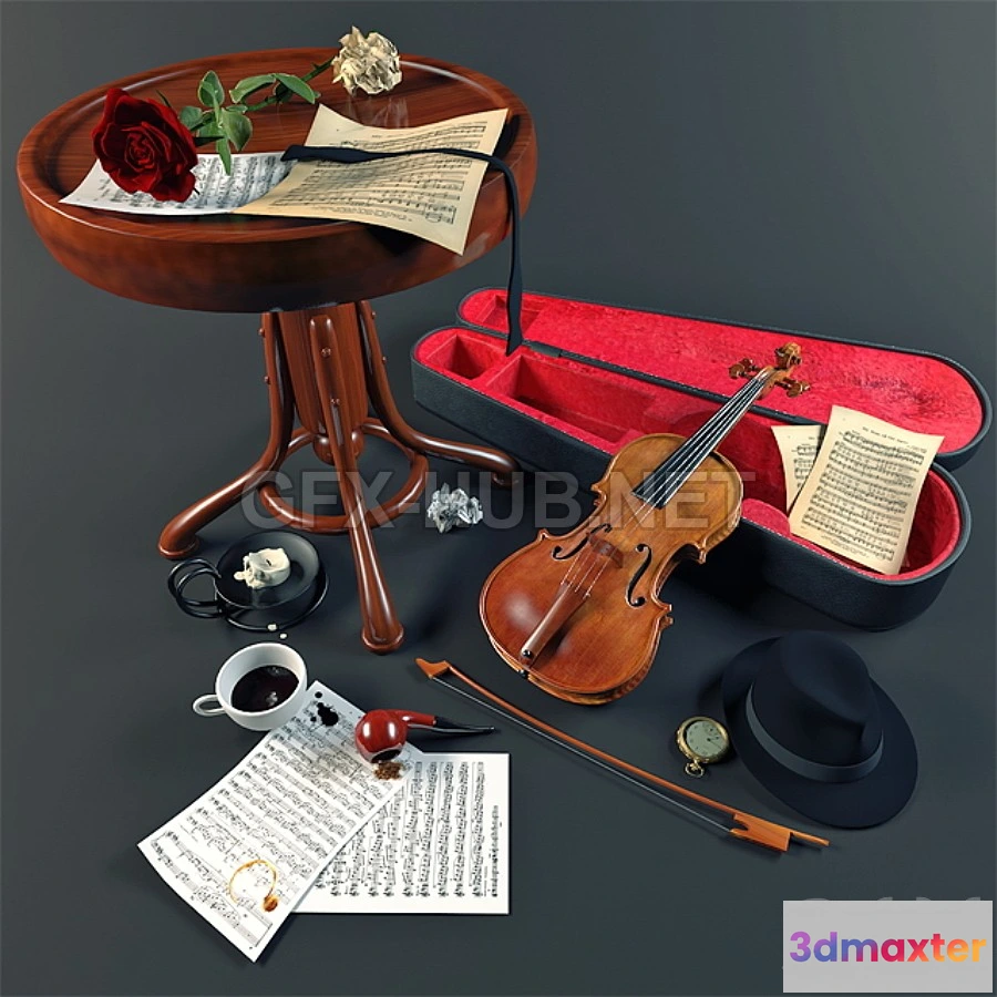 1199954 - FURNITURE 3D MODELS - Decorative set with violin