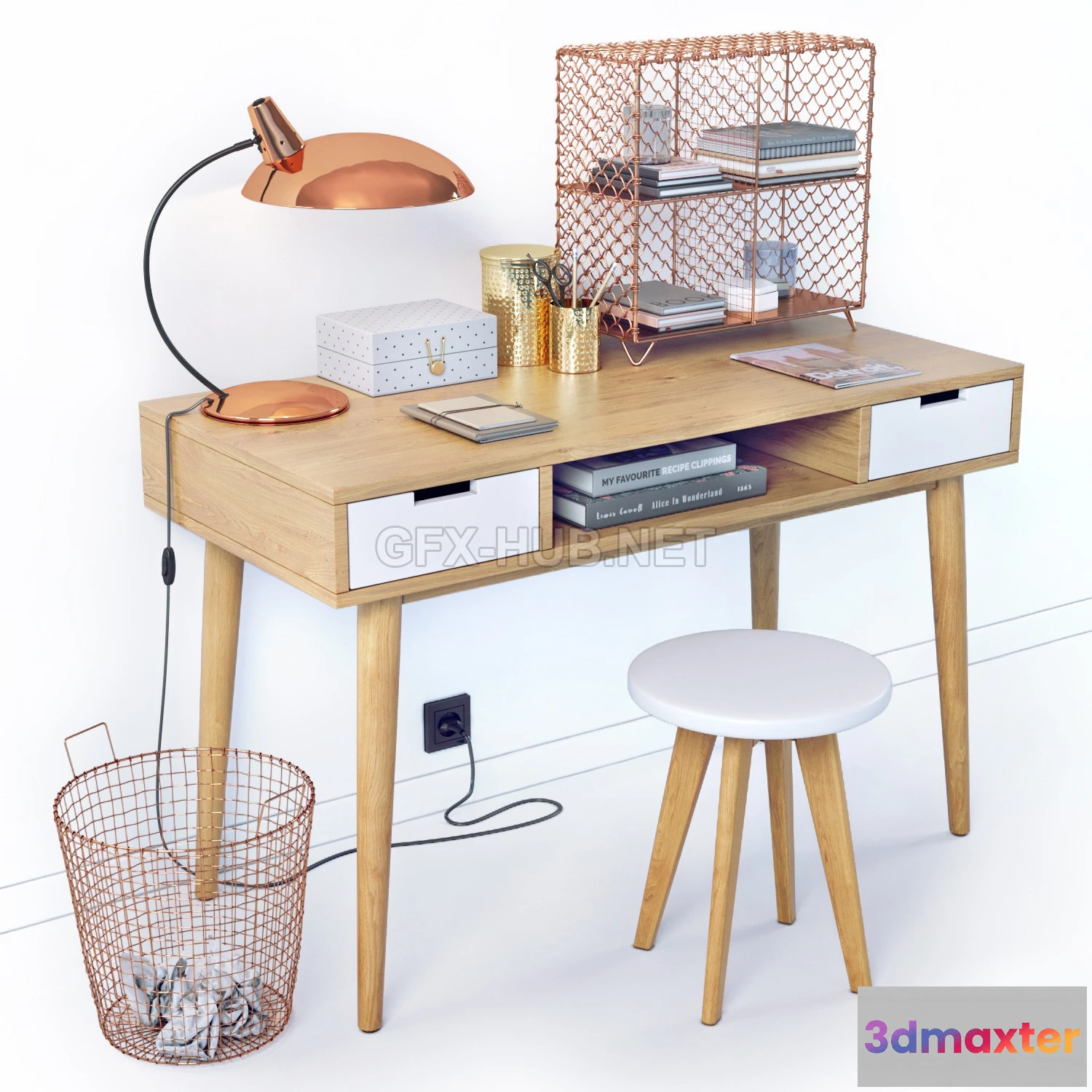 1200022 - FURNITURE 3D MODELS - Desktop with decor La Redoute JIMI