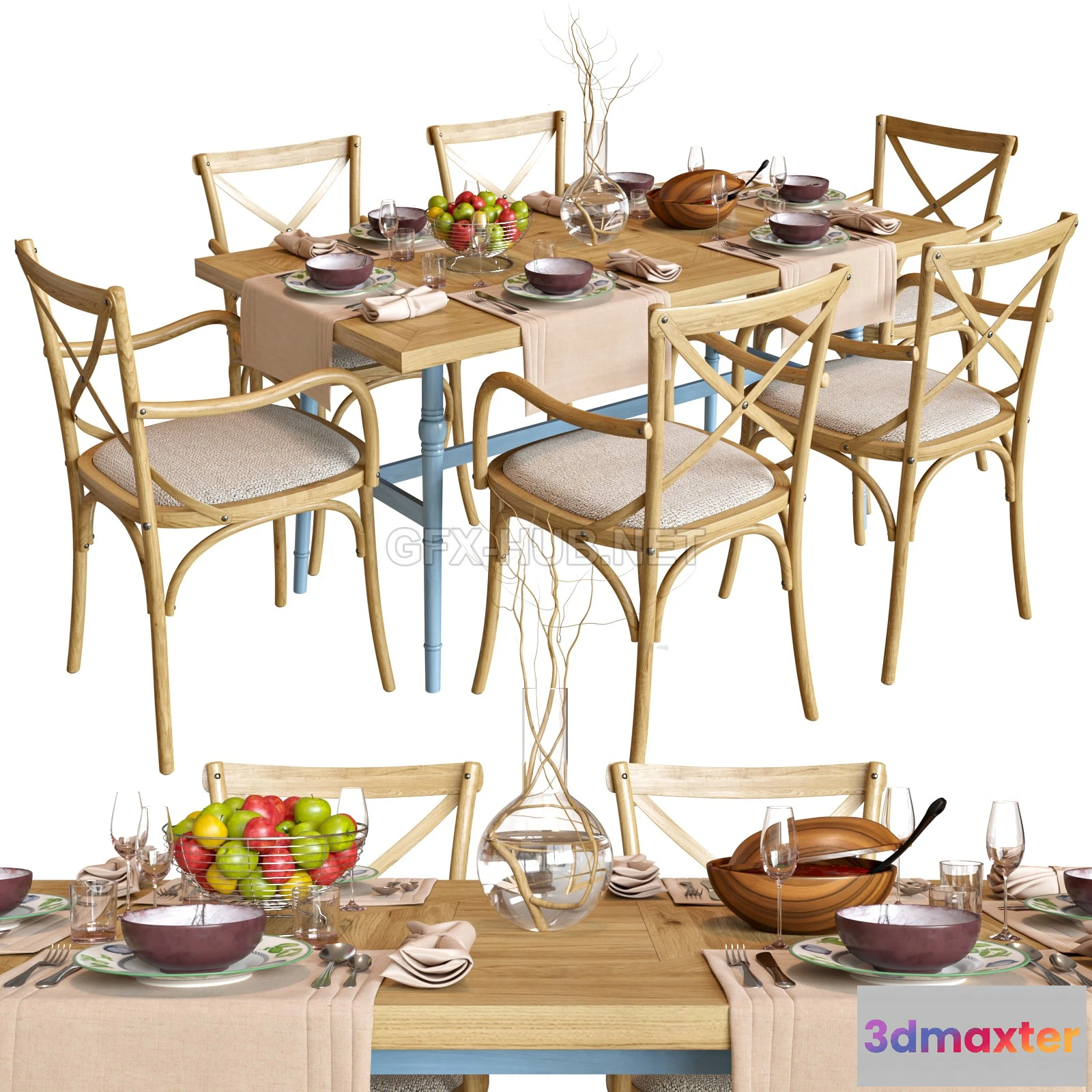 1200050 - FURNITURE 3D MODELS - DINETTE WOODEN PROVENCE