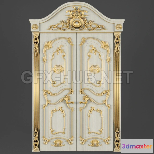 1200174 - FURNITURE 3D MODELS - Double-leaf door with gold carving
