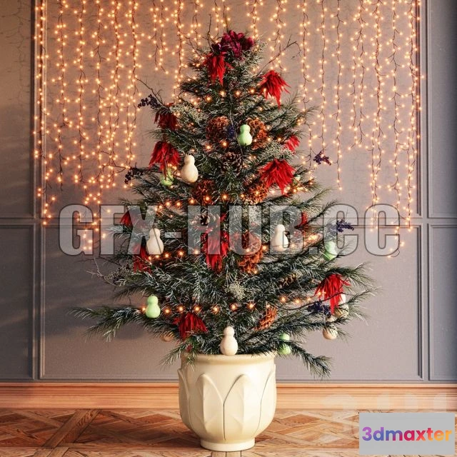 1200556 - FURNITURE 3D MODELS - Festive Christmas Tree with garland