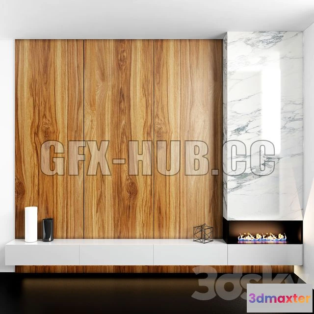 1200584 - FURNITURE 3D MODELS - Fireplace & Wood TV Zone