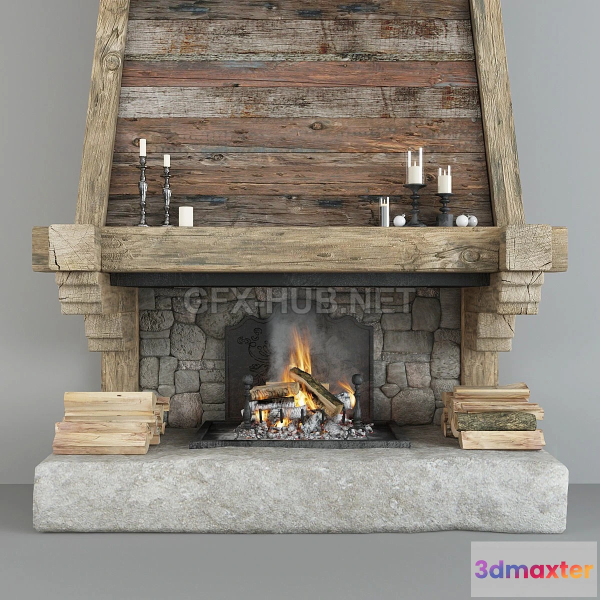 1200590 - FURNITURE 3D MODELS - Fireplace and decor