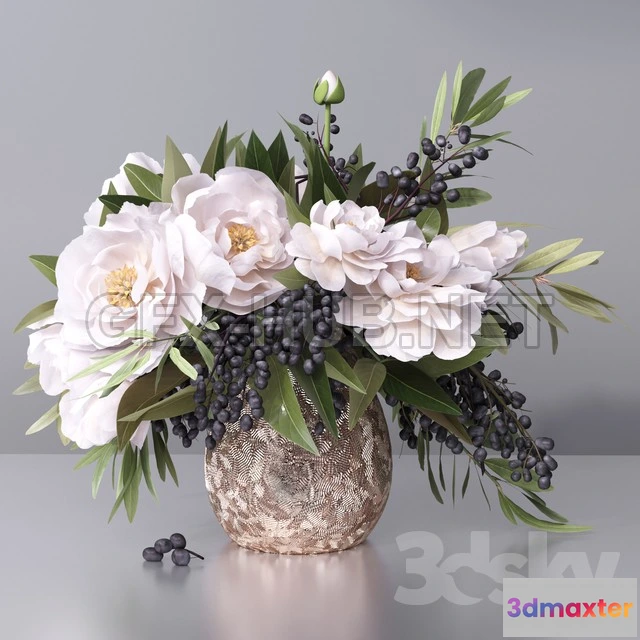 1200738 - FURNITURE 3D MODELS - Flower Arrangement peony grape leaf twig vase