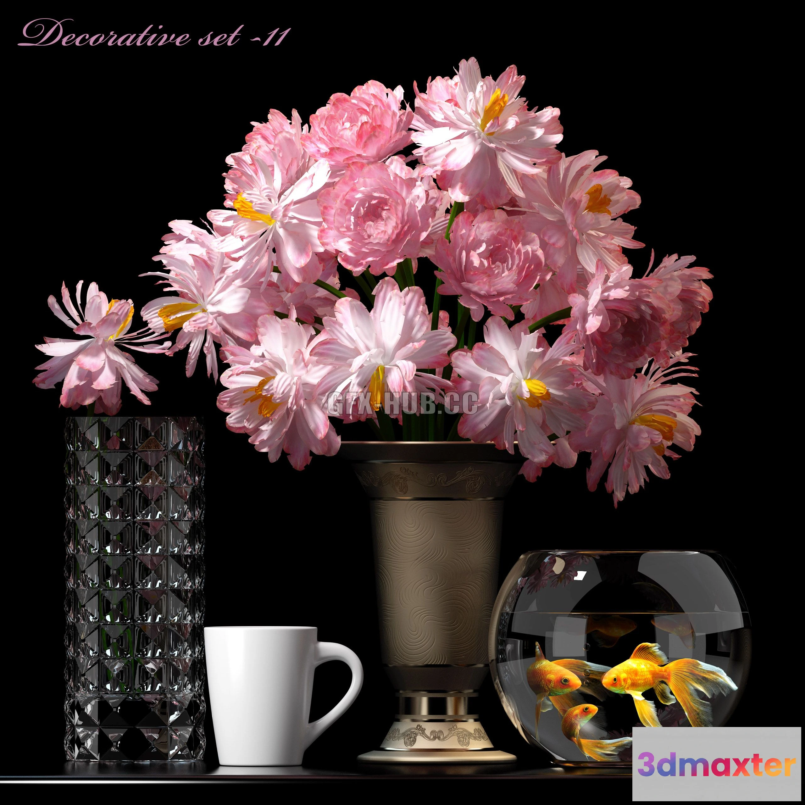 1200750 - FURNITURE 3D MODELS - FLOWER SET 11 with aquarium