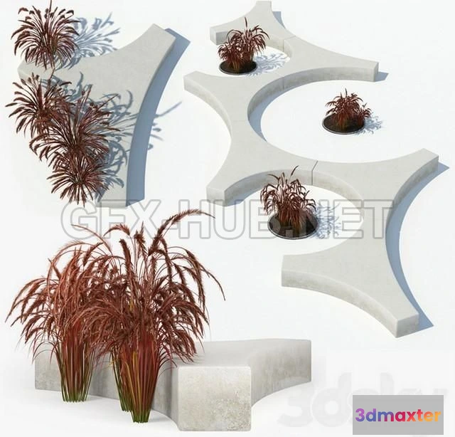 1200778 - FURNITURE 3D MODELS - Folia bench Graceful Fountain Grass