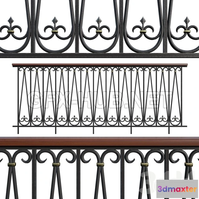 1200796 - FURNITURE 3D MODELS - Forged railing with a wooden handrail