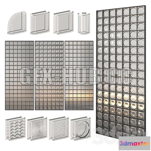1201078 - FURNITURE 3D MODELS - Glass Block Wall 02