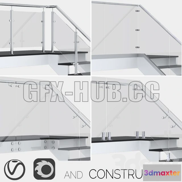 1201082 - FURNITURE 3D MODELS - Glass Fencing with Handrail 4 Options