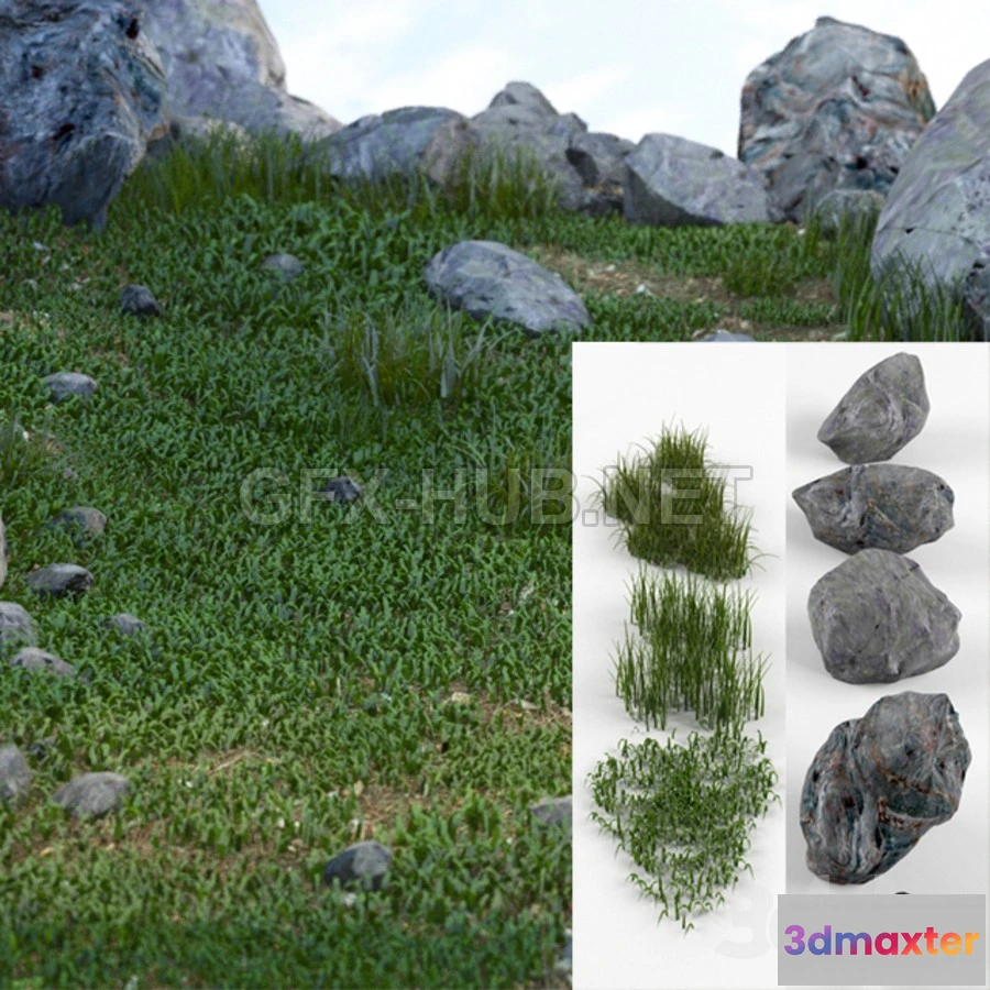 1201162 - FURNITURE 3D MODELS - Grass and stones SRG