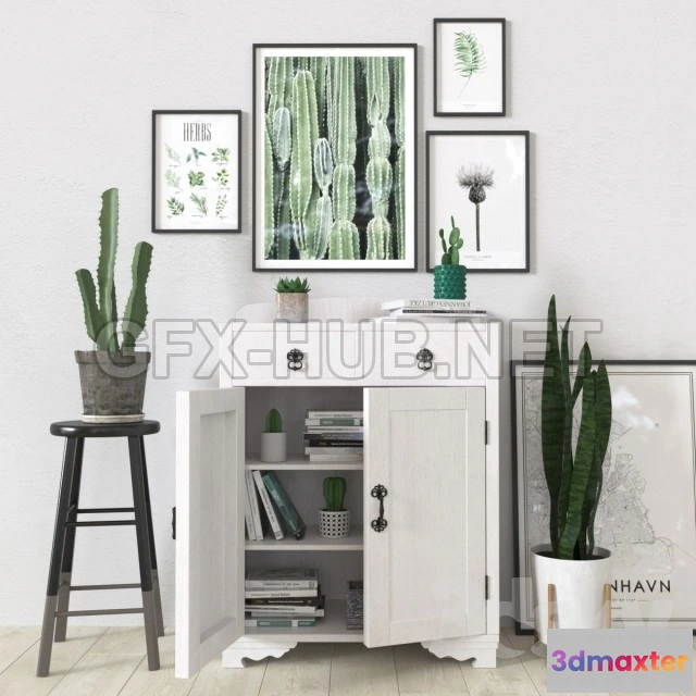 1201194 - FURNITURE 3D MODELS - Green and white set with plants