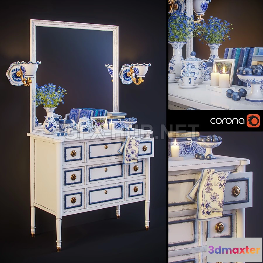 1201250 - FURNITURE 3D MODELS - Gzhel, decorative set