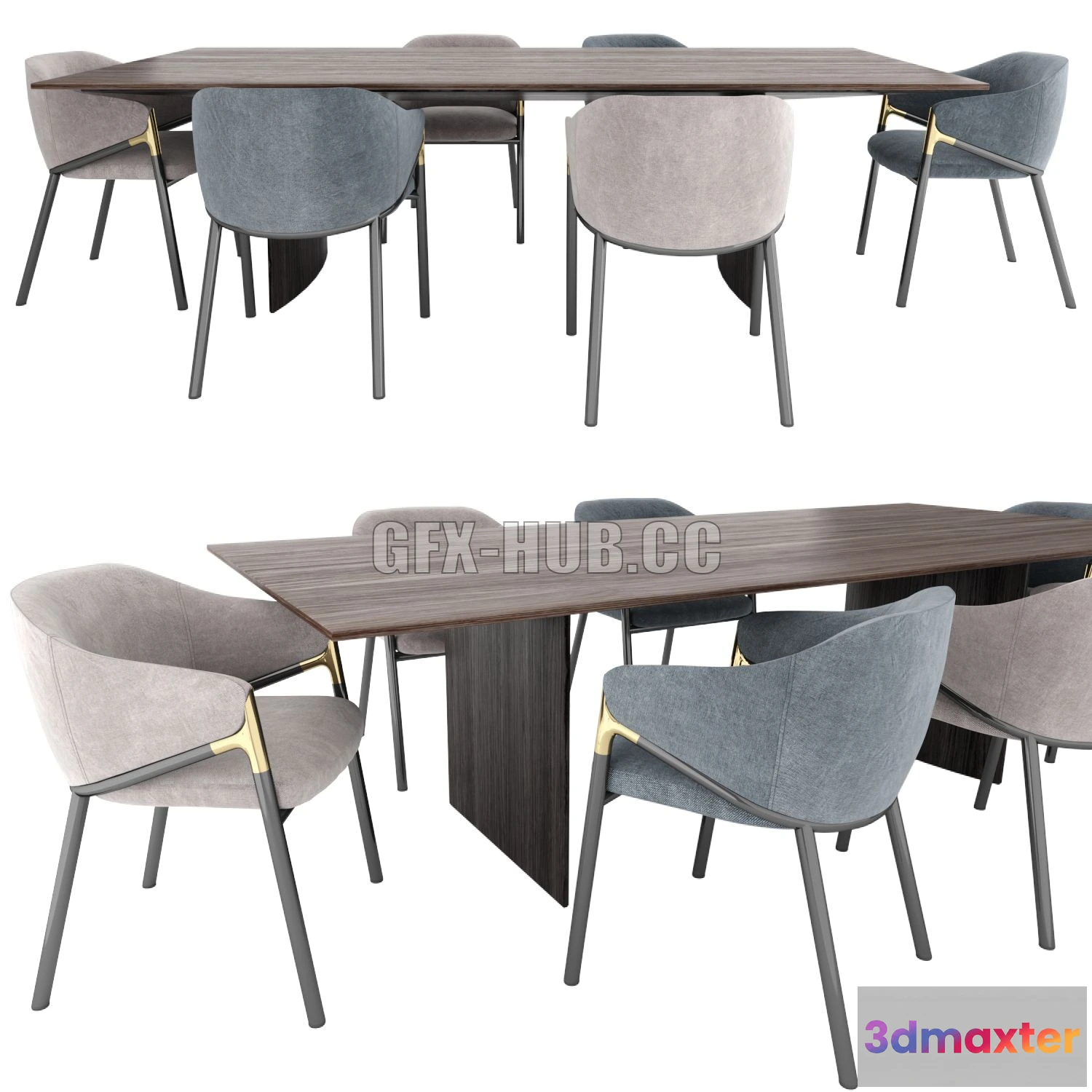 1201292 - FURNITURE 3D MODELS - Hammer Guest Chair and Minotti Linha Table