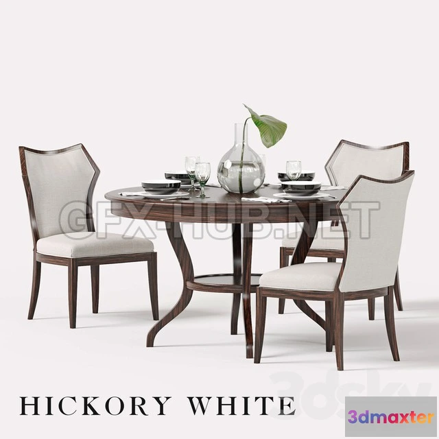 1201402 - FURNITURE 3D MODELS - Hickory White Halsey Side Chair and Round Dining Table