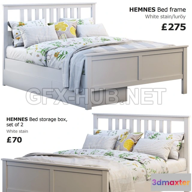 1201522 - FURNITURE 3D MODELS - Ikea Hemnes bed 3