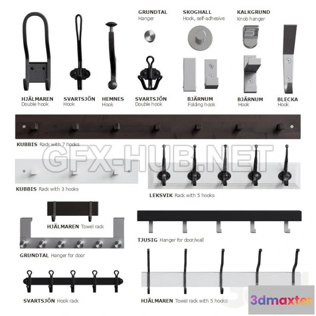 1201524 - FURNITURE 3D MODELS - IKEA hooks and hangers