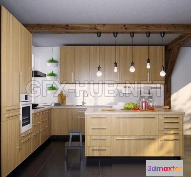 1201532 - FURNITURE 3D MODELS - IKEA Kitchen EKESTAD Oak